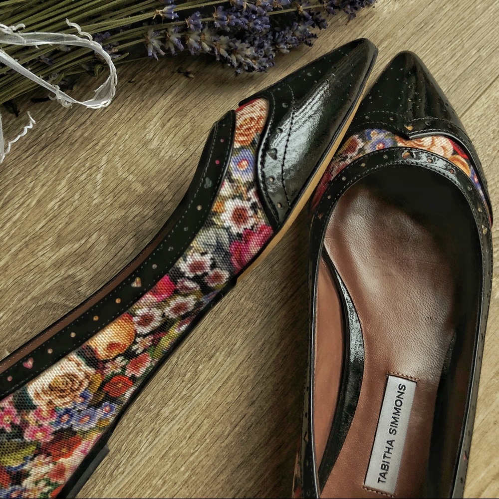 Tabitha Simmons Black Floral Flats